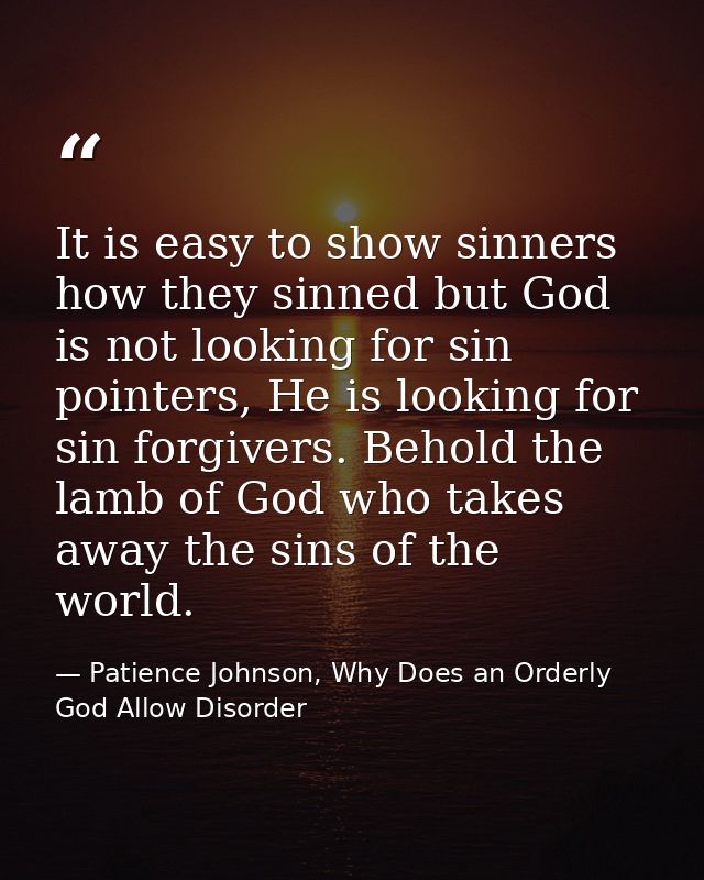 It is easy to show sinners how they sinned but God is not looking for sin pointers, He is looking for sin forgivers. Beh — Patience Johnson, Why Does an Orderly God Allow Disorder