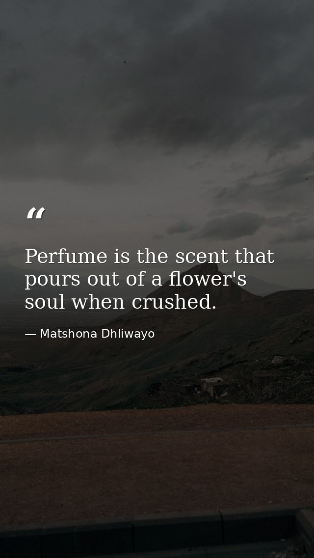 Perfume is the scent that pours out of a flower's soul when crushed. — Matshona Dhliwayo