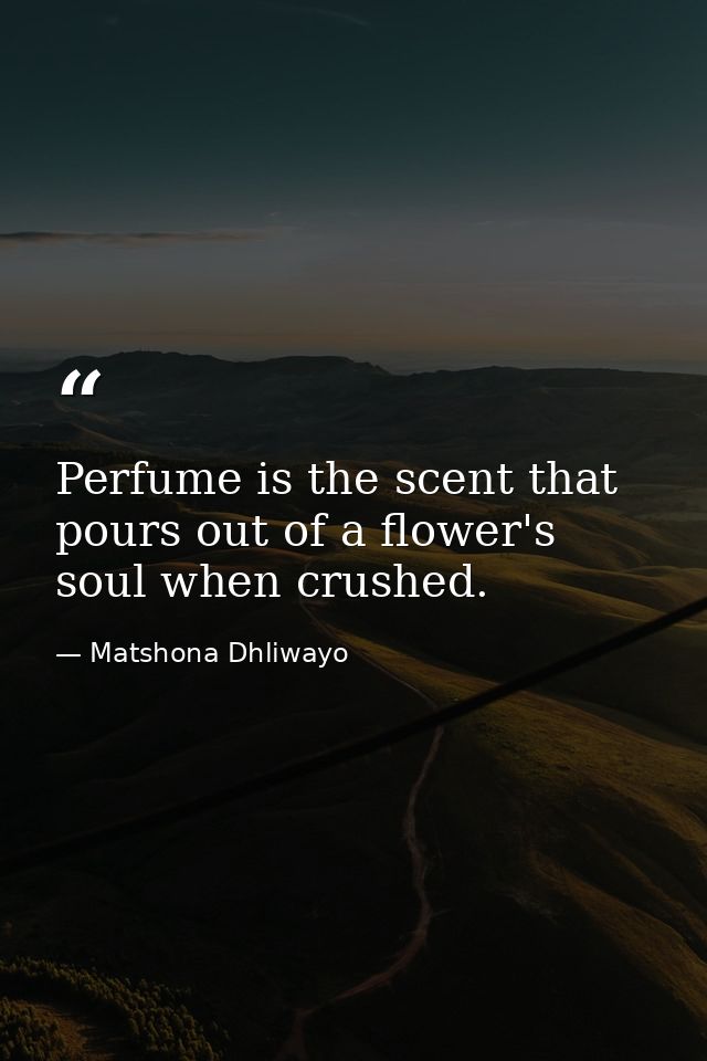 Perfume is the scent that pours out of a flower's soul when crushed. — Matshona Dhliwayo