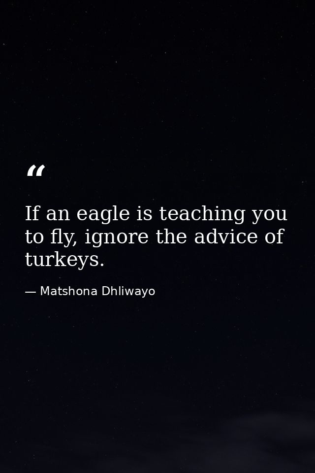 If an eagle is teaching you to fly, ignore the advice of turkeys. — Matshona Dhliwayo