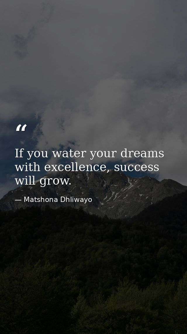 If you water your dreams with excellence, success will grow. — Matshona Dhliwayo