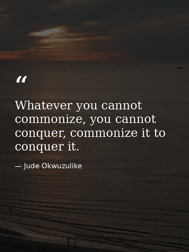 Whatever you cannot commonize, you cannot conquer, commonize it to conquer it. — Jude Okwuzulike