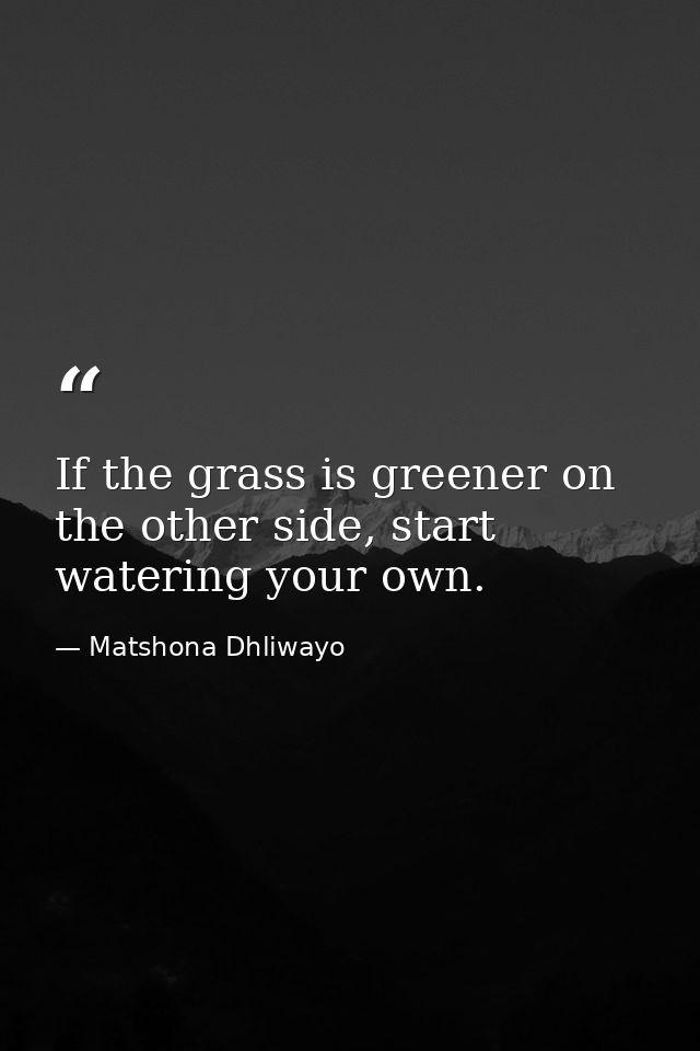If the grass is greener on the other side, start watering your own. — Matshona Dhliwayo
