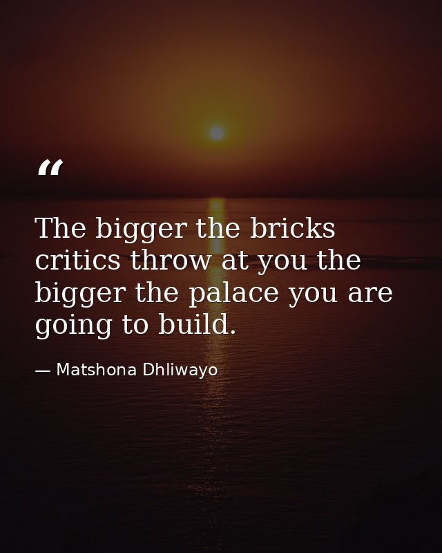 The bigger the bricks critics throw at you the bigger the palace you are going to build. — Matshona Dhliwayo