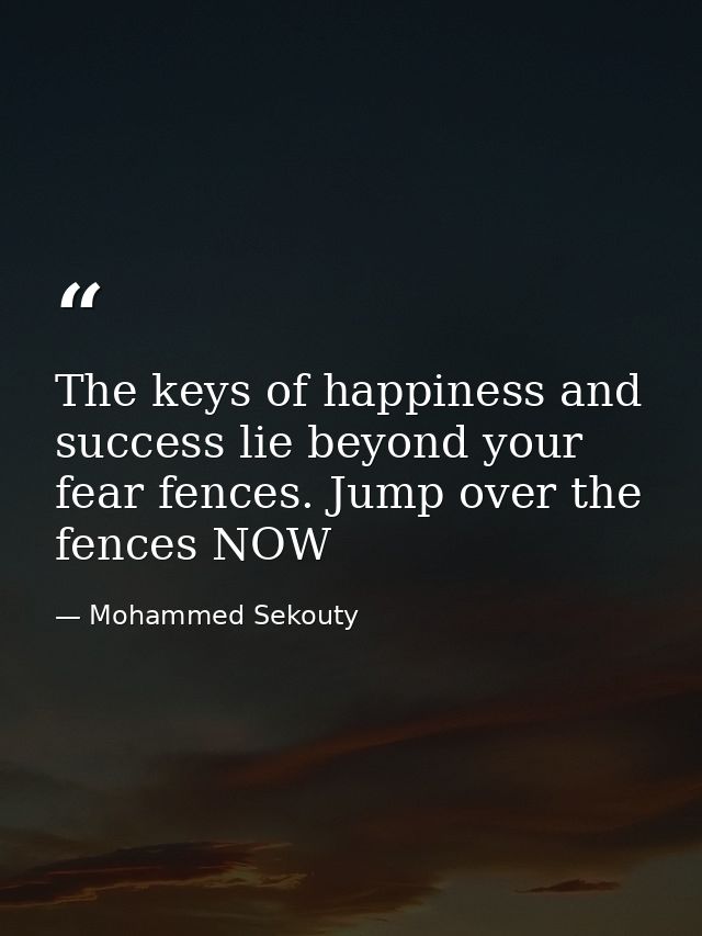 The keys of happiness and success lie beyond your fear fences. Jump over the fences NOW — Mohammed Sekouty