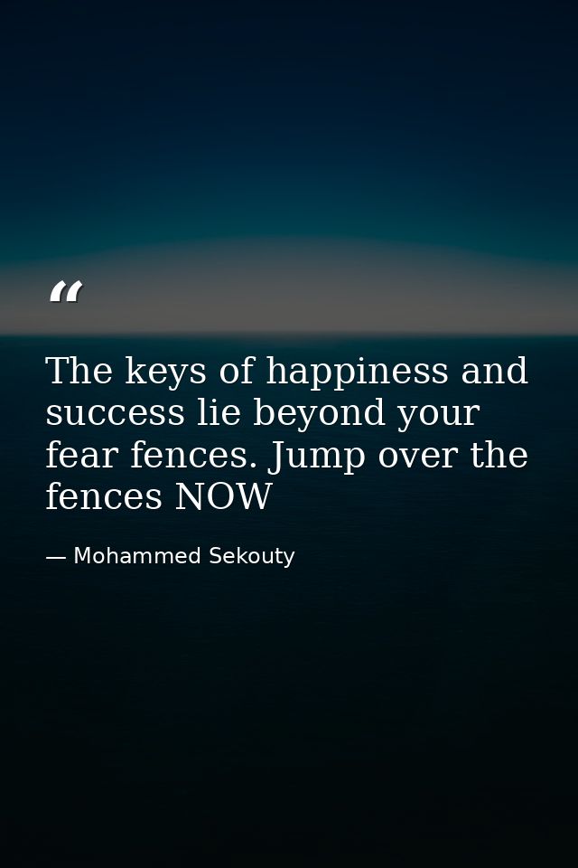 The keys of happiness and success lie beyond your fear fences. Jump over the fences NOW — Mohammed Sekouty
