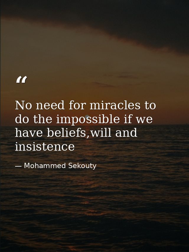 No need for miracles to do the impossible if we have beliefs,will and insistence — Mohammed Sekouty