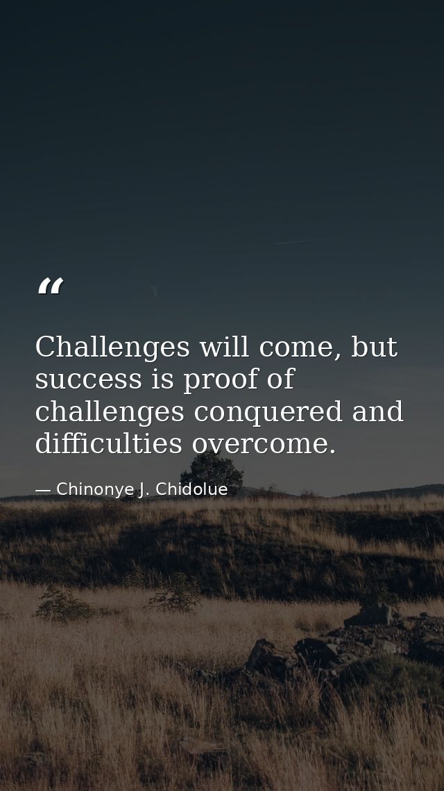 Challenges will come, but success is proof of challenges conquered and difficulties overcome. — Chinonye J. Chidolue