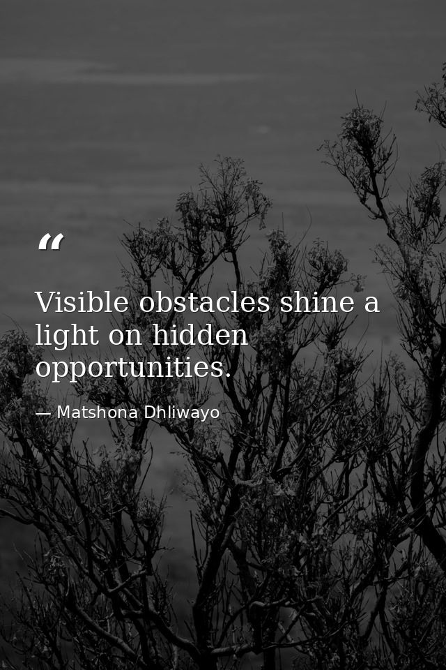 Visible obstacles shine a light on hidden opportunities. — Matshona Dhliwayo