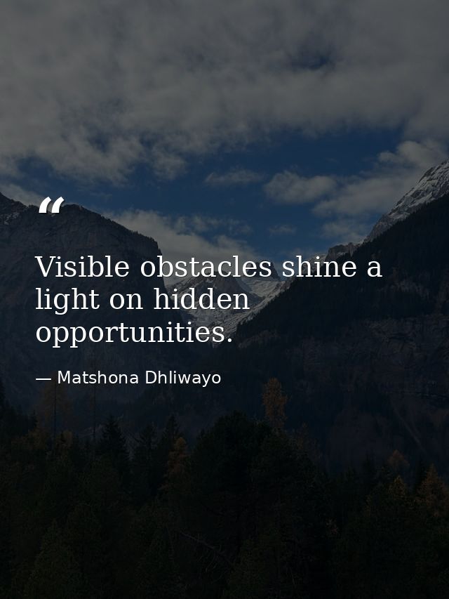 Visible obstacles shine a light on hidden opportunities. — Matshona Dhliwayo