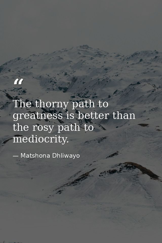 The thorny path to greatness is better than the rosy path to mediocrity. — Matshona Dhliwayo