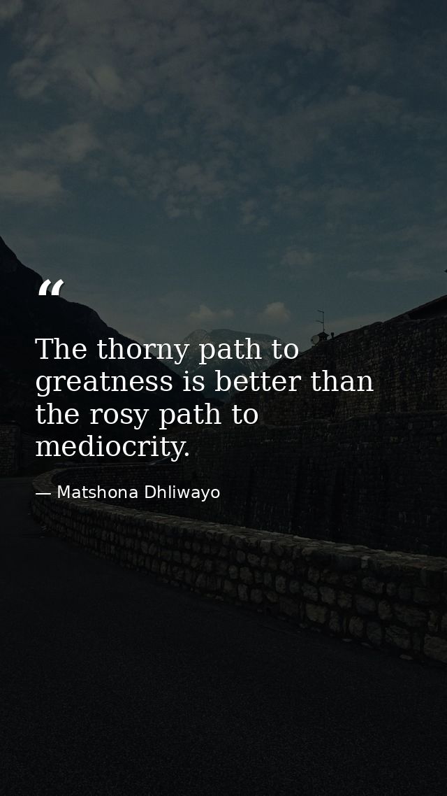 The thorny path to greatness is better than the rosy path to mediocrity. — Matshona Dhliwayo