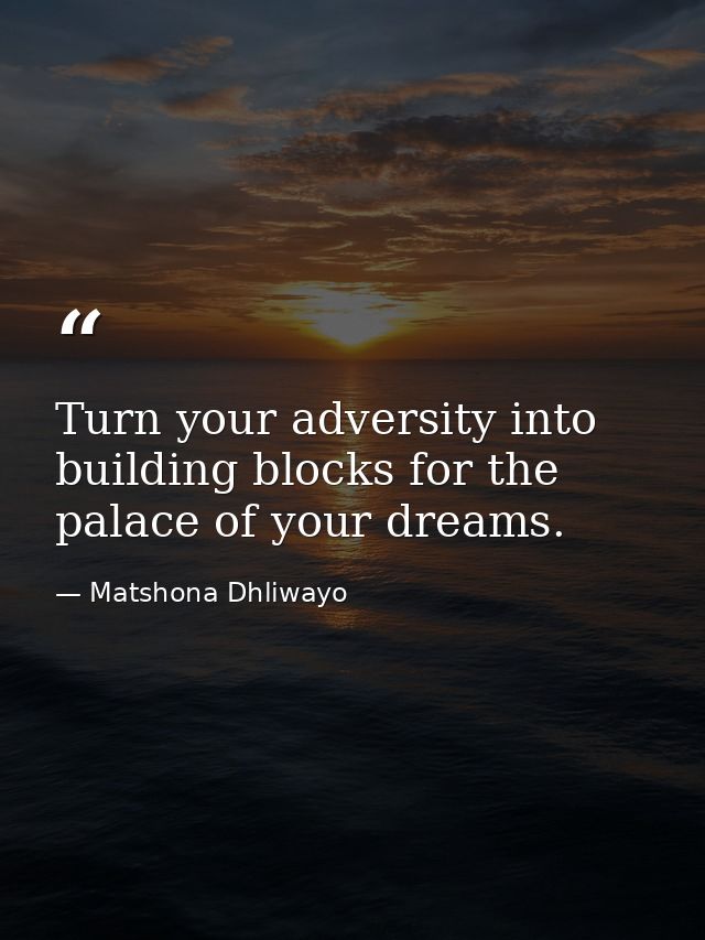 Turn your adversity into building blocks for the palace of your dreams. — Matshona Dhliwayo