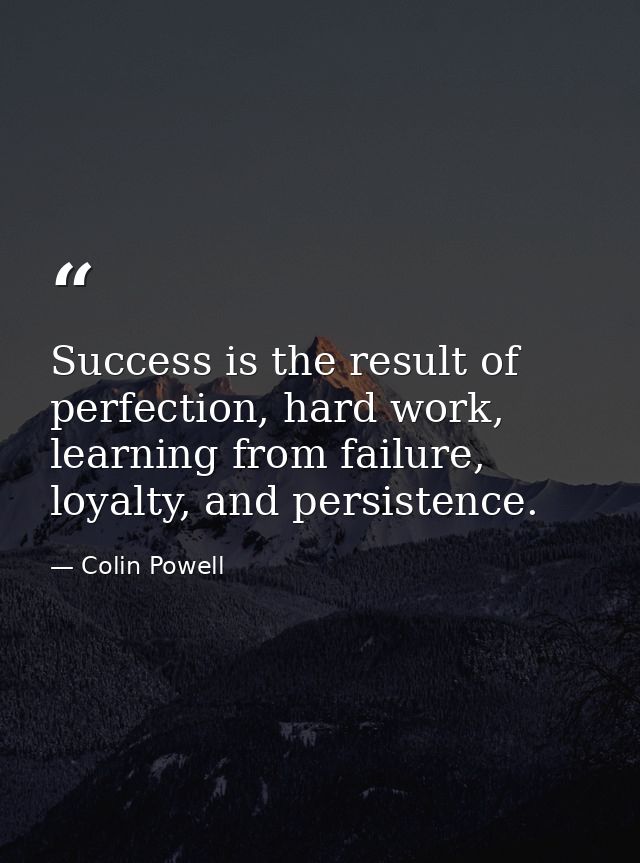Success is the result of perfection, hard work, learning from failure, loyalty, and persistence. — Colin Powell