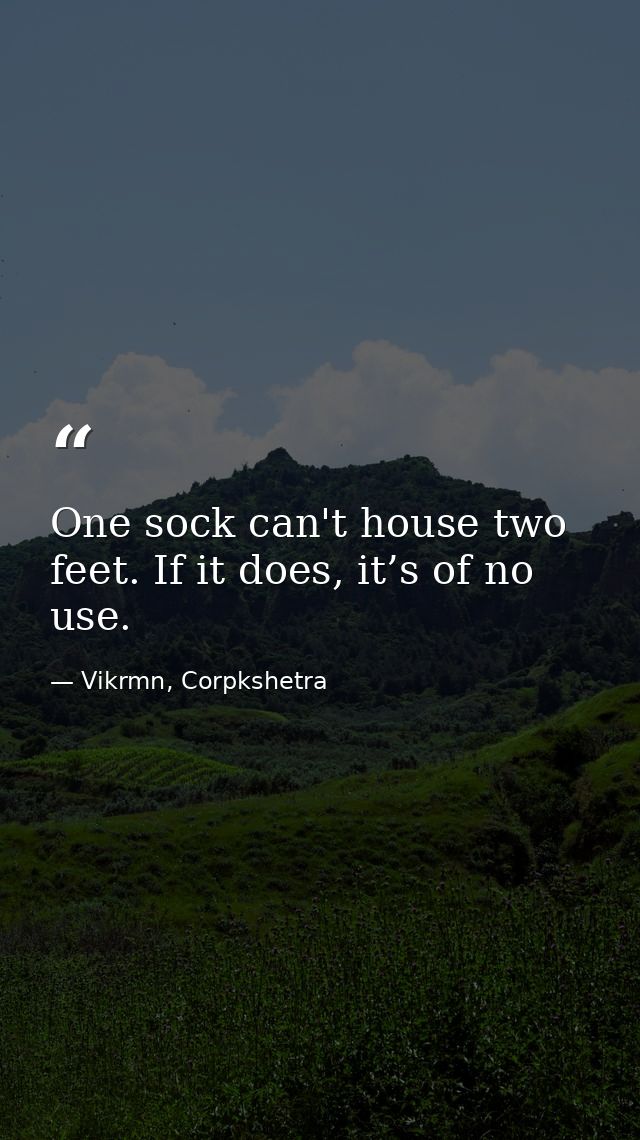 One sock can't house two feet. If it does, it’s of no use. — Vikrmn, Corpkshetra