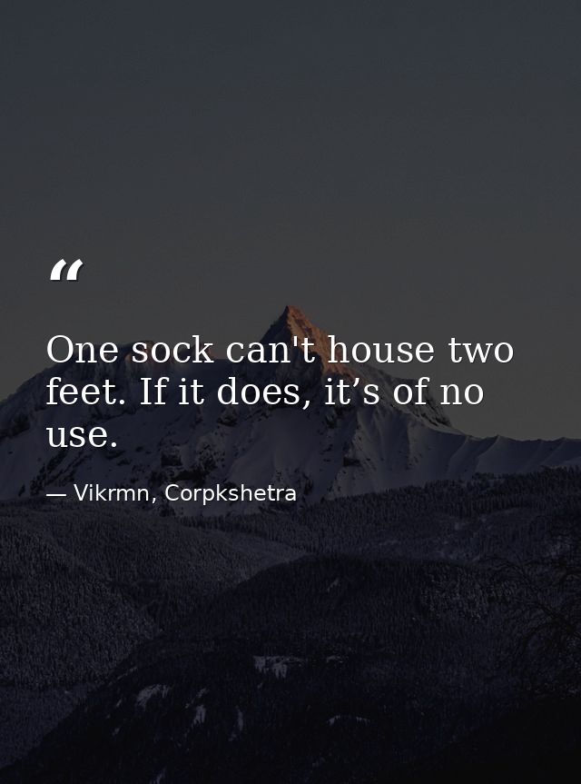 One sock can't house two feet. If it does, it’s of no use. — Vikrmn, Corpkshetra