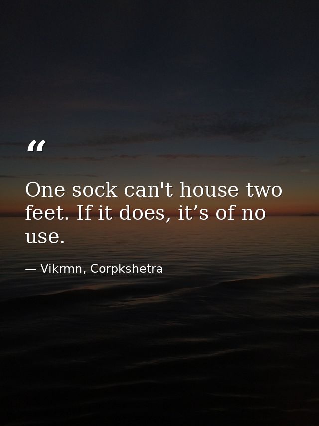 One sock can't house two feet. If it does, it’s of no use. — Vikrmn, Corpkshetra