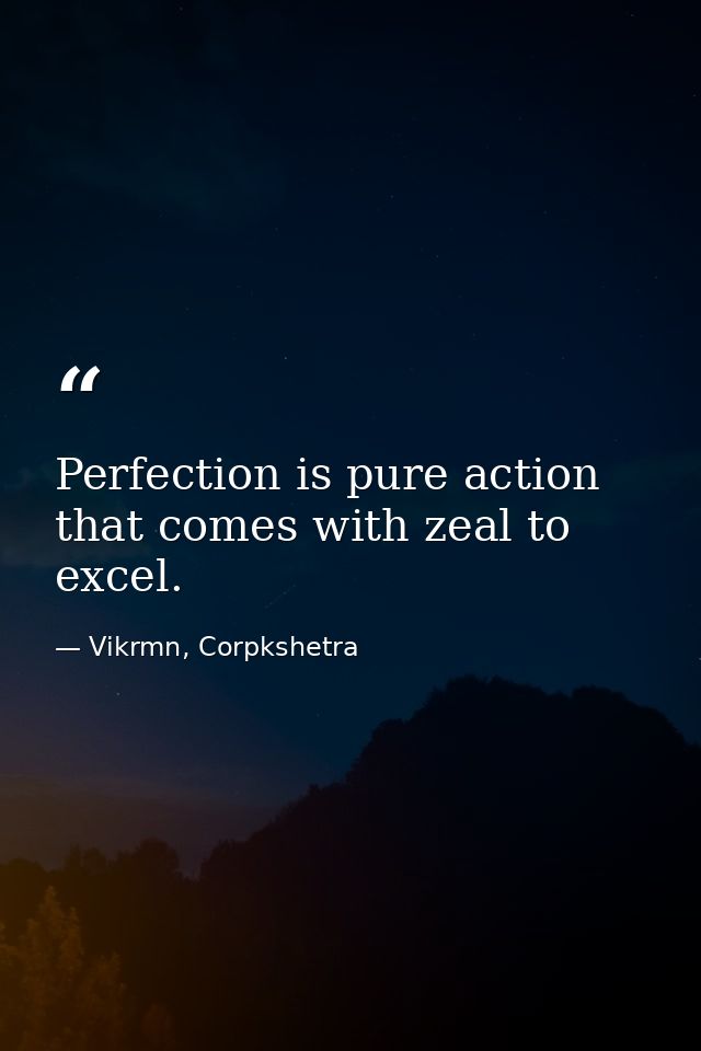 Perfection is pure action that comes with zeal to excel. — Vikrmn, Corpkshetra