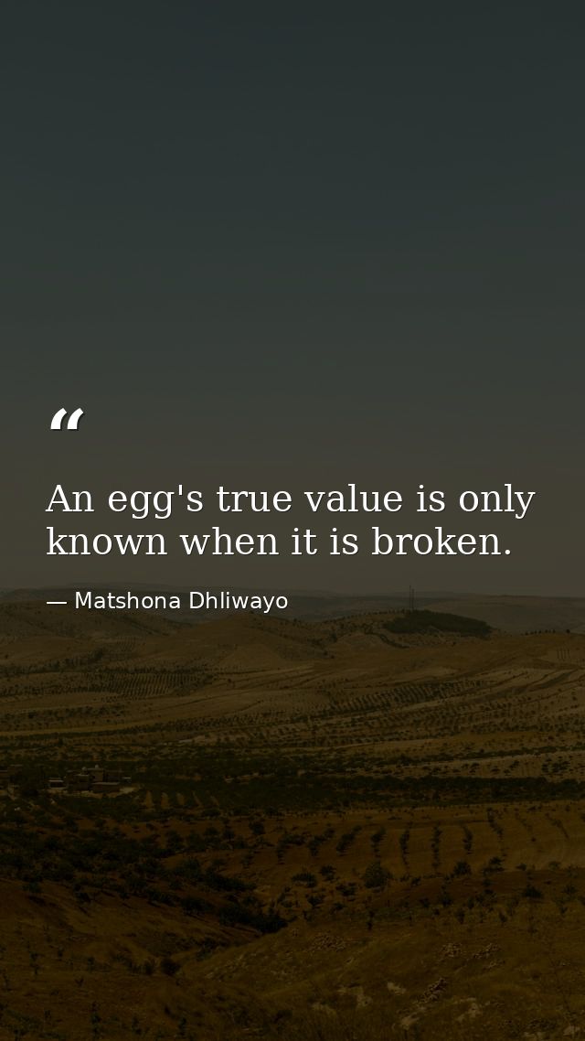 An egg's true value is only known when it is broken. — Matshona Dhliwayo