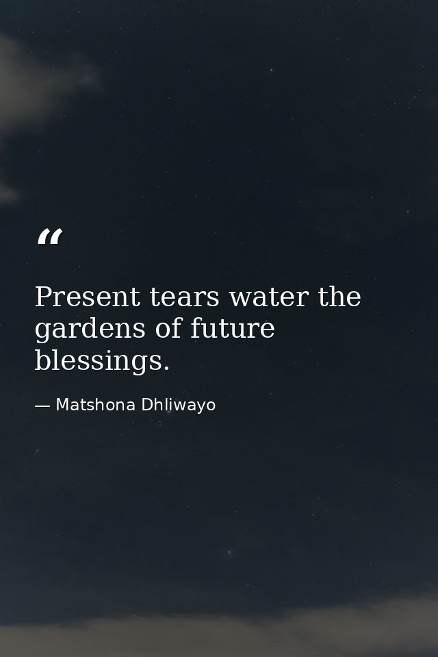 Present tears water the gardens of future blessings. — Matshona Dhliwayo
