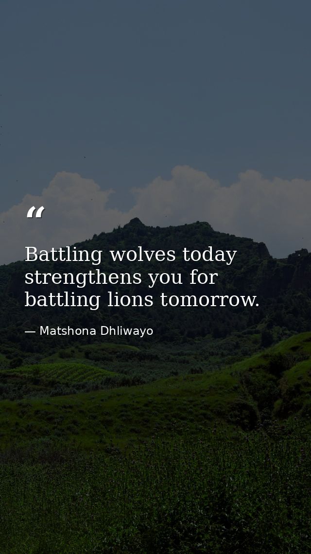 Battling wolves today strengthens you for battling lions tomorrow. — Matshona Dhliwayo