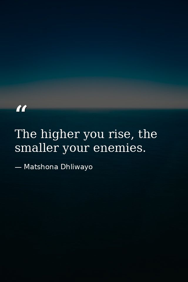 The higher you rise, the smaller your enemies. — Matshona Dhliwayo