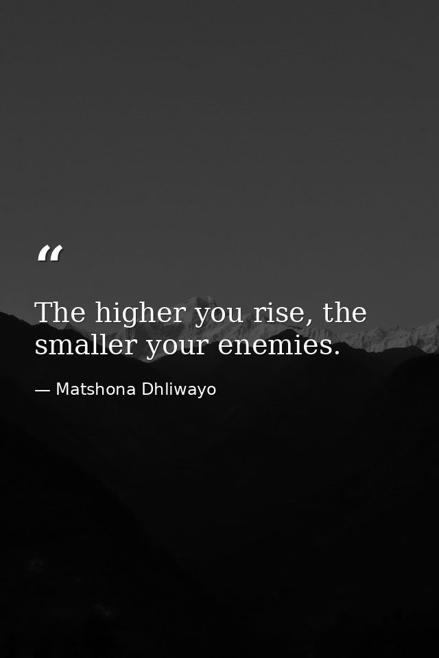 The higher you rise, the smaller your enemies. — Matshona Dhliwayo