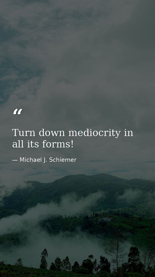 Turn down mediocrity in all its forms! — Michael J. Schiemer