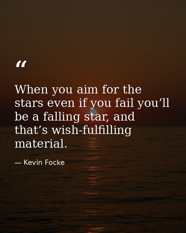 When you aim for the stars even if you fail you’ll be a falling star, and that’s wish-fulfilling material. — Kevin Focke