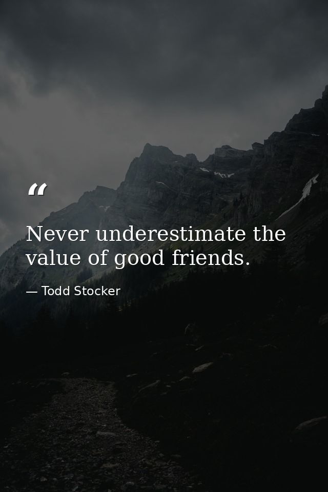 Never underestimate the value of good friends. — Todd Stocker