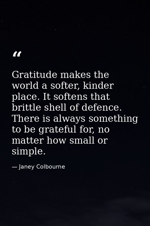 Gratitude makes the world a softer, kinder place. It softens that brittle shell of defence. There is always something to — Janey Colbourne