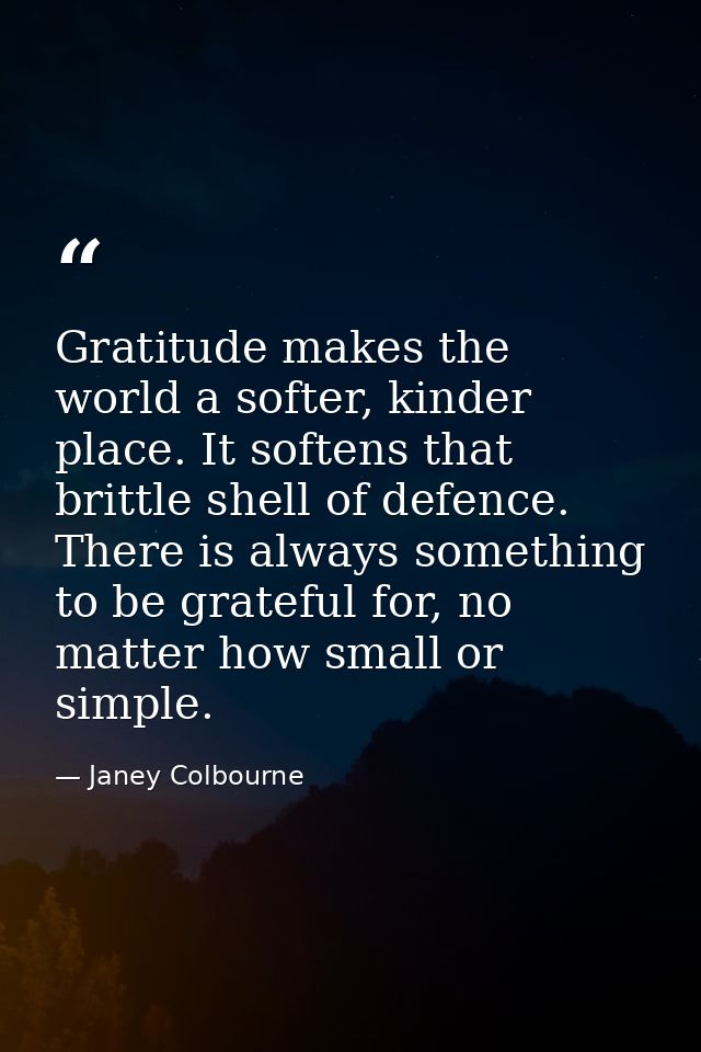 Gratitude makes the world a softer, kinder place. It softens that brittle shell of defence. There is always something to — Janey Colbourne
