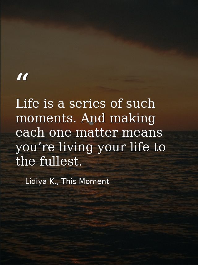 Life is a series of such moments. And making each one matter means you’re living your life to the fullest. — Lidiya K., This Moment