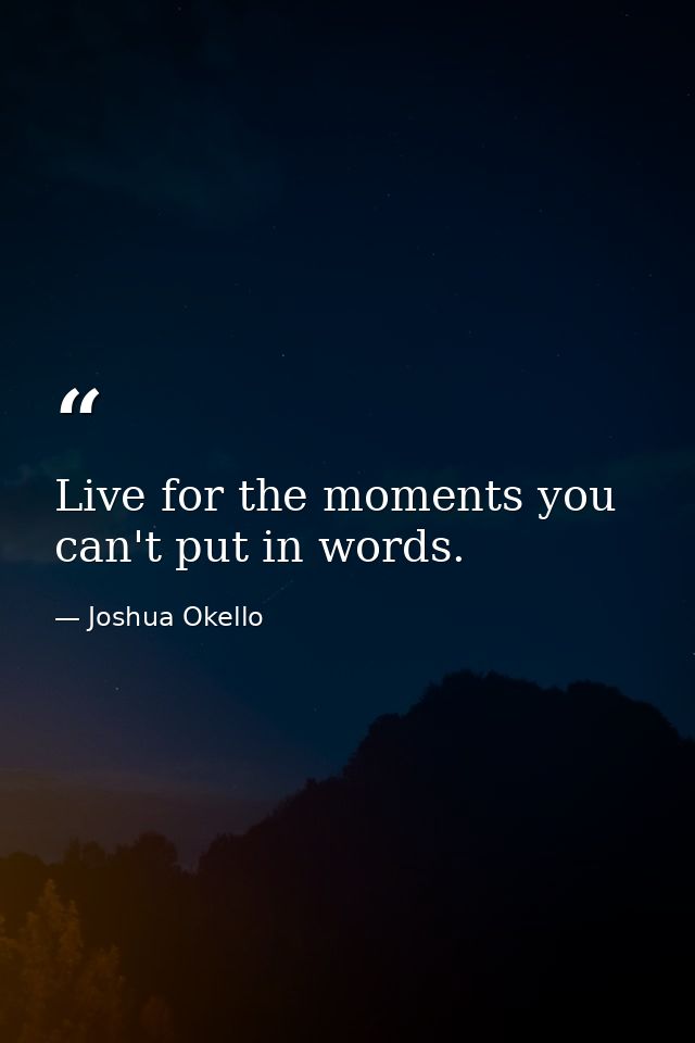 Live for the moments you can't put in words. — Joshua Okello