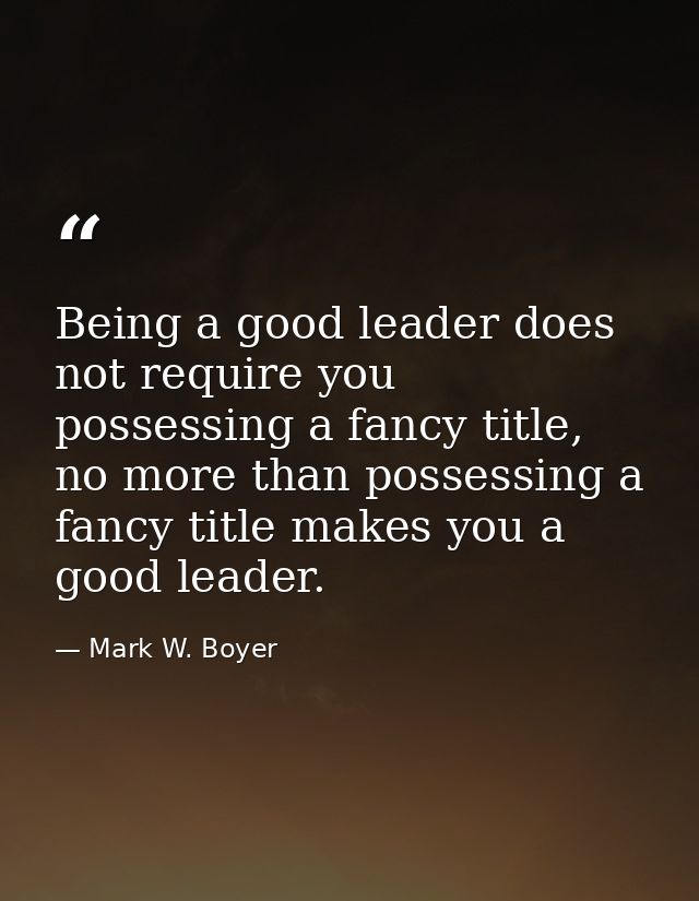 Being a good leader does not require you possessing a fancy title, no more than possessing a fancy title makes you a goo — Mark W. Boyer
