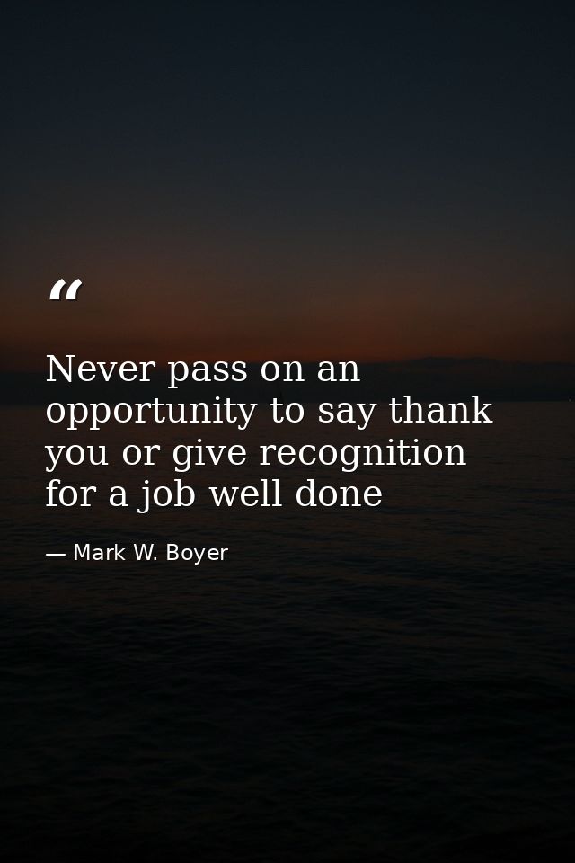 Never pass on an opportunity to say thank you or give recognition for a job well done — Mark W. Boyer