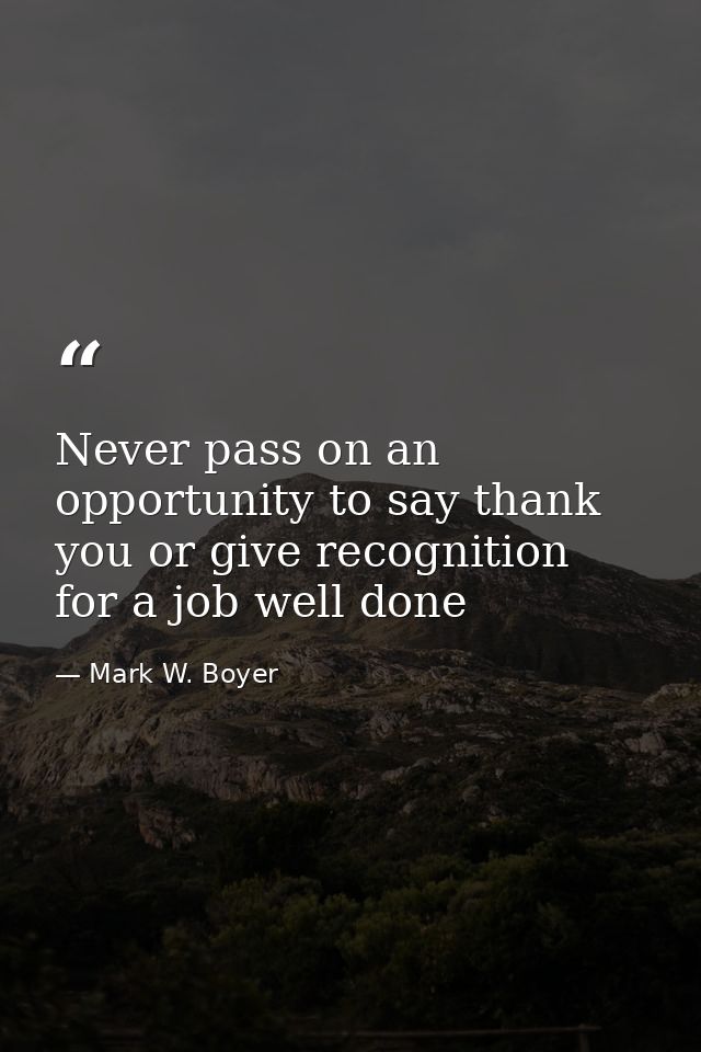Never pass on an opportunity to say thank you or give recognition for a job well done — Mark W. Boyer