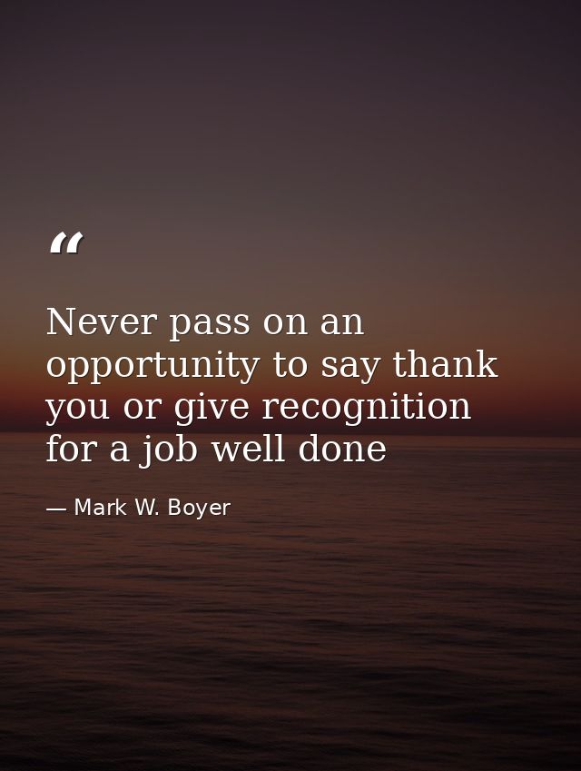 Never pass on an opportunity to say thank you or give recognition for a job well done — Mark W. Boyer