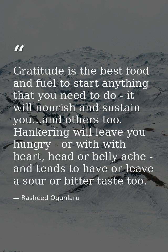 Gratitude is the best food and fuel to start anything that you need to do - it will nourish and sustain you...and others — Rasheed Ogunlaru