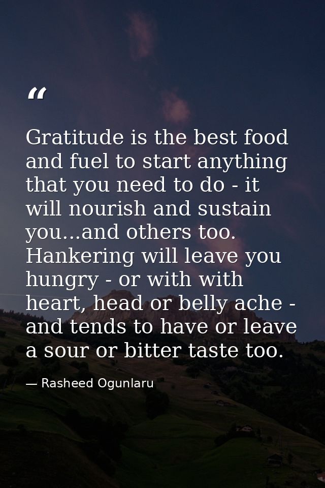 Gratitude is the best food and fuel to start anything that you need to do - it will nourish and sustain you...and others — Rasheed Ogunlaru