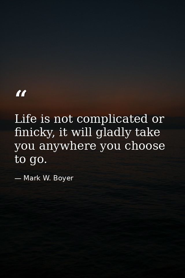 Life is not complicated or finicky, it will gladly take you anywhere you choose to go. — Mark W. Boyer