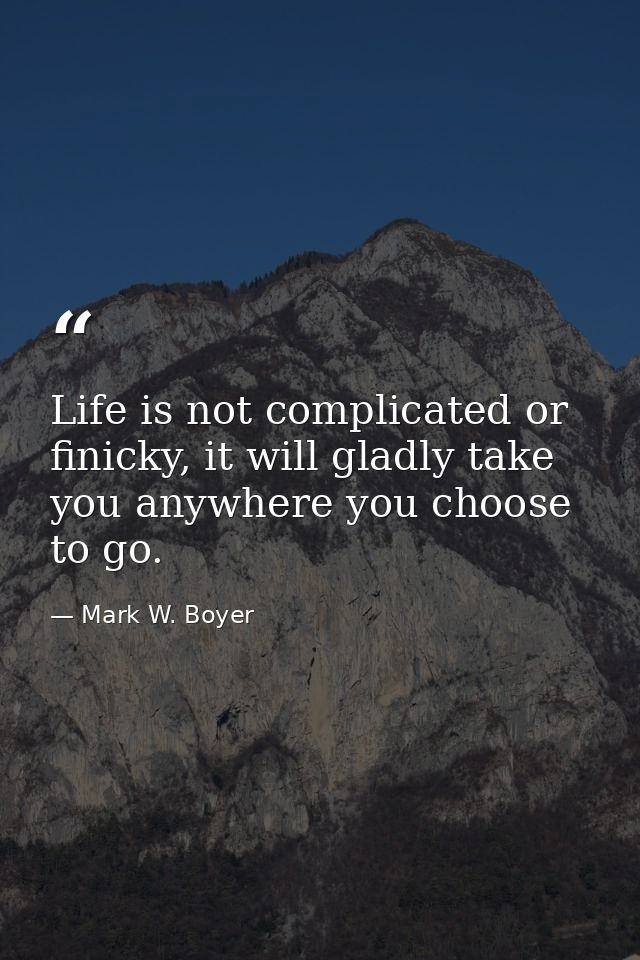 Life is not complicated or finicky, it will gladly take you anywhere you choose to go. — Mark W. Boyer