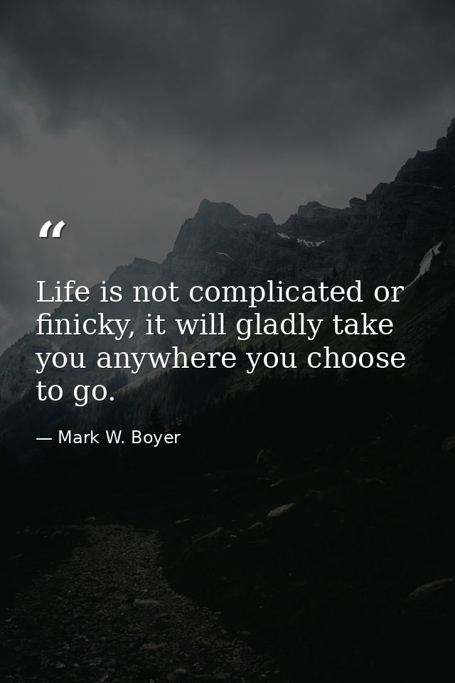Life is not complicated or finicky, it will gladly take you anywhere you choose to go. — Mark W. Boyer