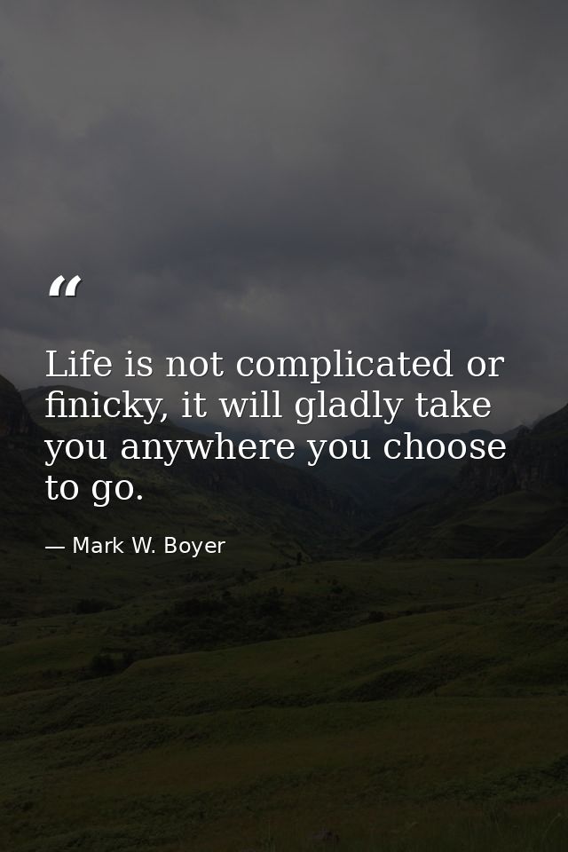 Life is not complicated or finicky, it will gladly take you anywhere you choose to go. — Mark W. Boyer