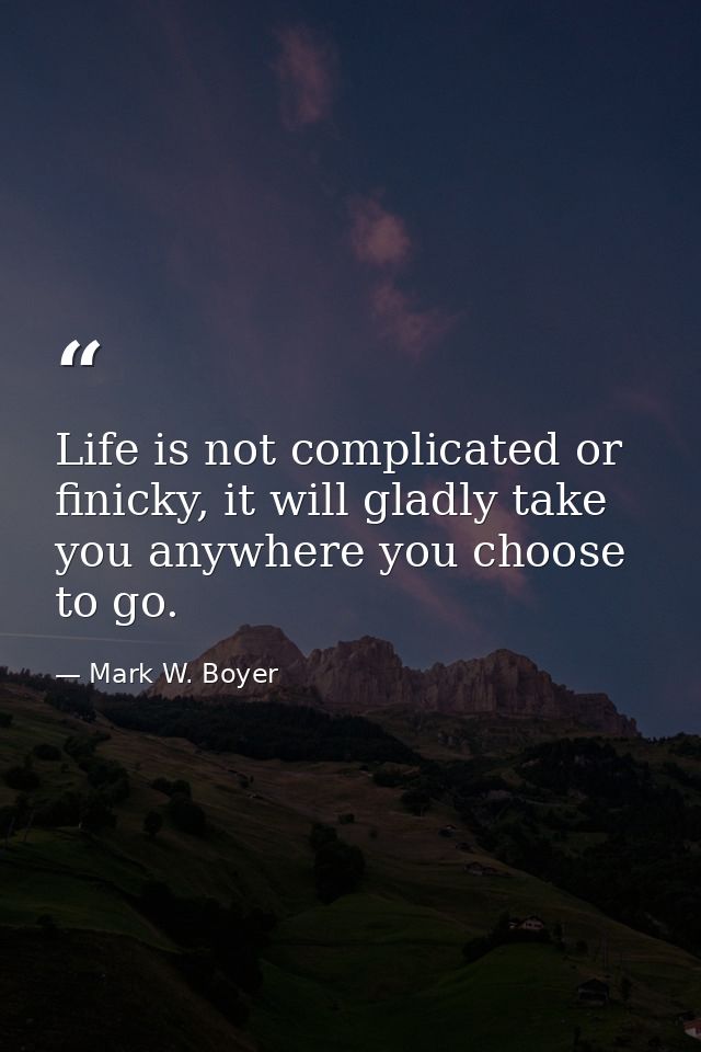 Life is not complicated or finicky, it will gladly take you anywhere you choose to go. — Mark W. Boyer