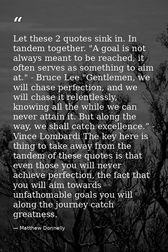 Let these 2 quotes sink in. In tandem together. "A goal is not always meant to be reached, it often serves as something  — Matthew Donnelly