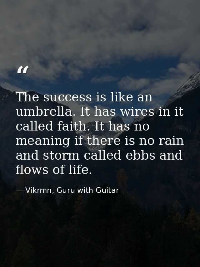 The success is like an umbrella. It has wires in it called faith. It has no meaning if there is no rain and storm called — Vikrmn, Guru with Guitar