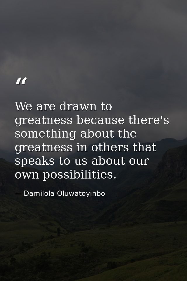 We are drawn to greatness because there's something about the greatness in others that speaks to us about our own possib — Damilola Oluwatoyinbo