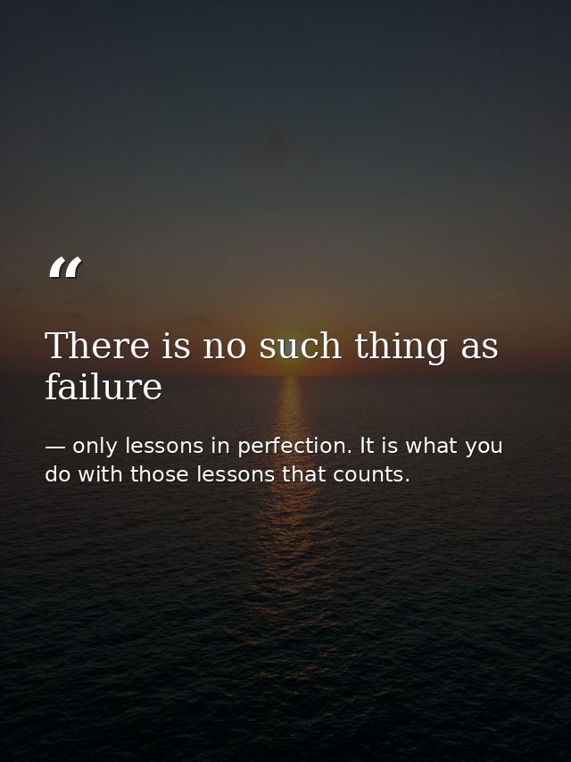 There is no such thing as failure — only lessons in perfection. It is what you do with those lessons that counts.