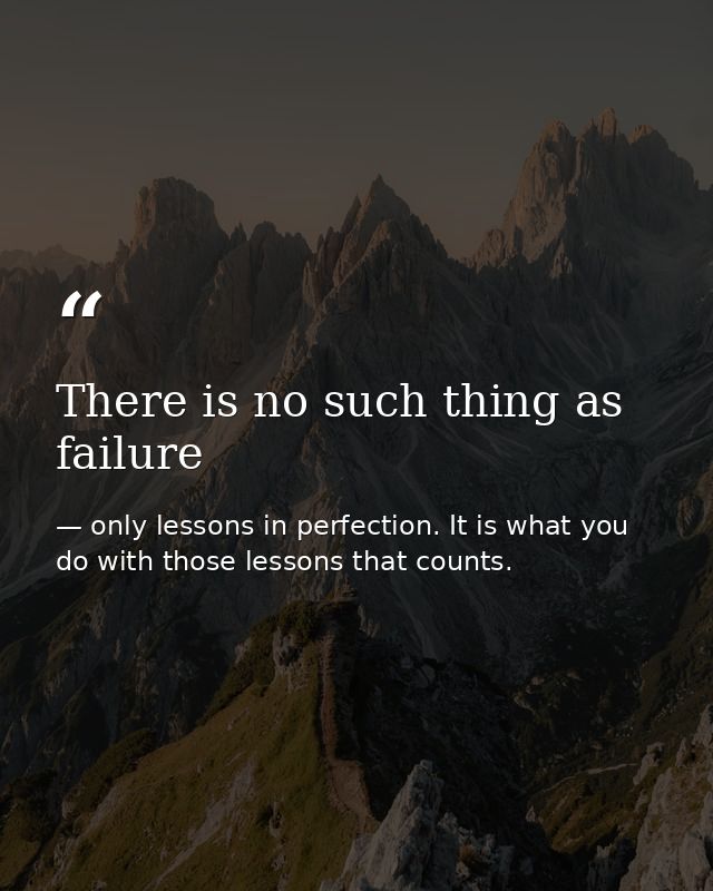 There is no such thing as failure — only lessons in perfection. It is what you do with those lessons that counts.